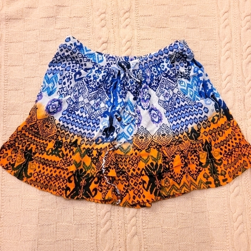 Anthro Raga Boho Skirt Orange Blue Boho print